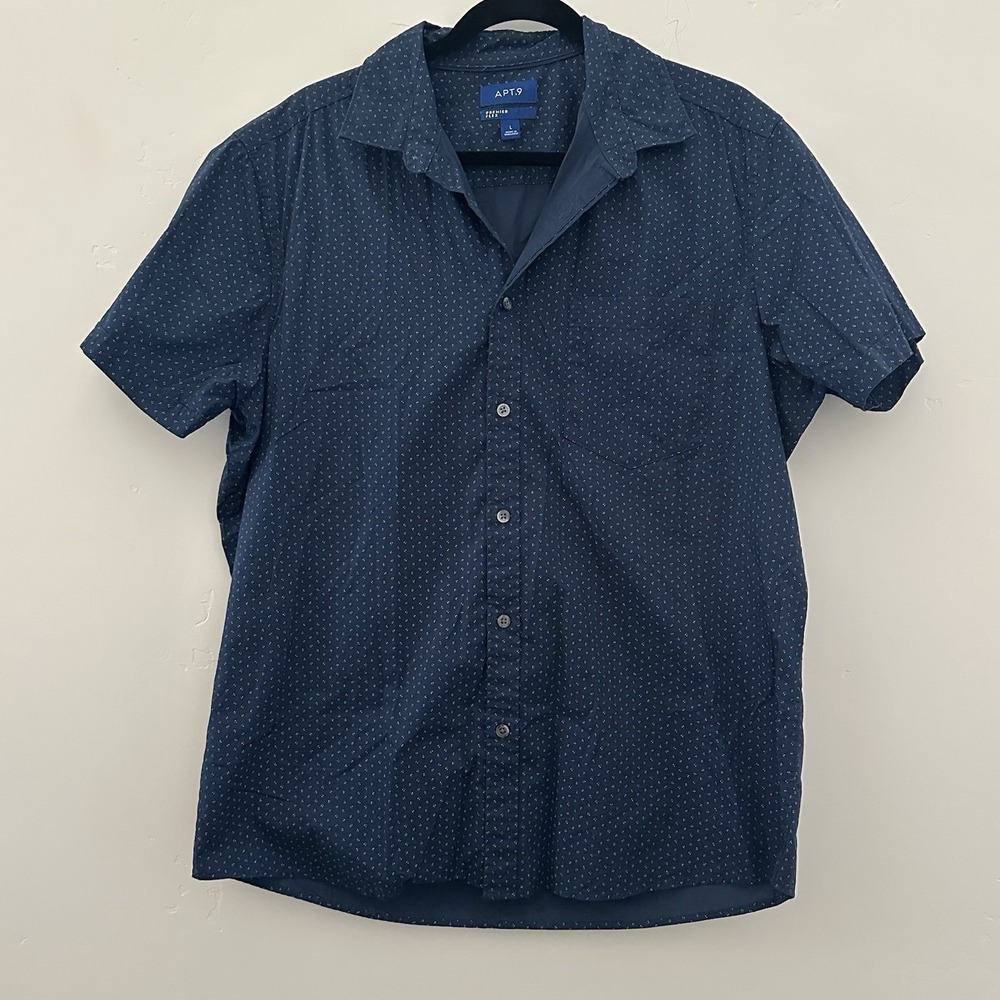 Apt 9 Premier Flex Men's Blue Shot Sleeve Dress‎ Shirt Size Large